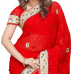 Aristocratic Red Colored Stone Worked Chiffon Saree